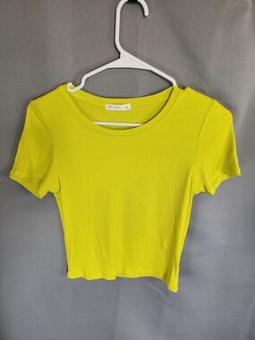 Active Basic Bright Lime Ribbed Short Sleeve Tee - Crop Top.